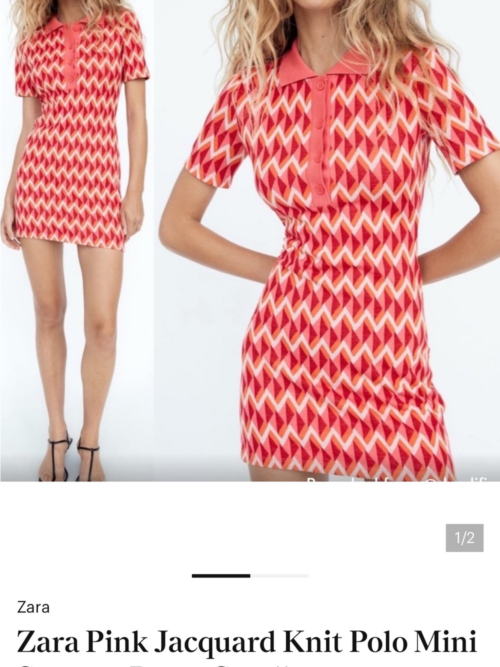 Zara Pink Jacquard Chevron Knit Polo Dress - Picture 4 of 4